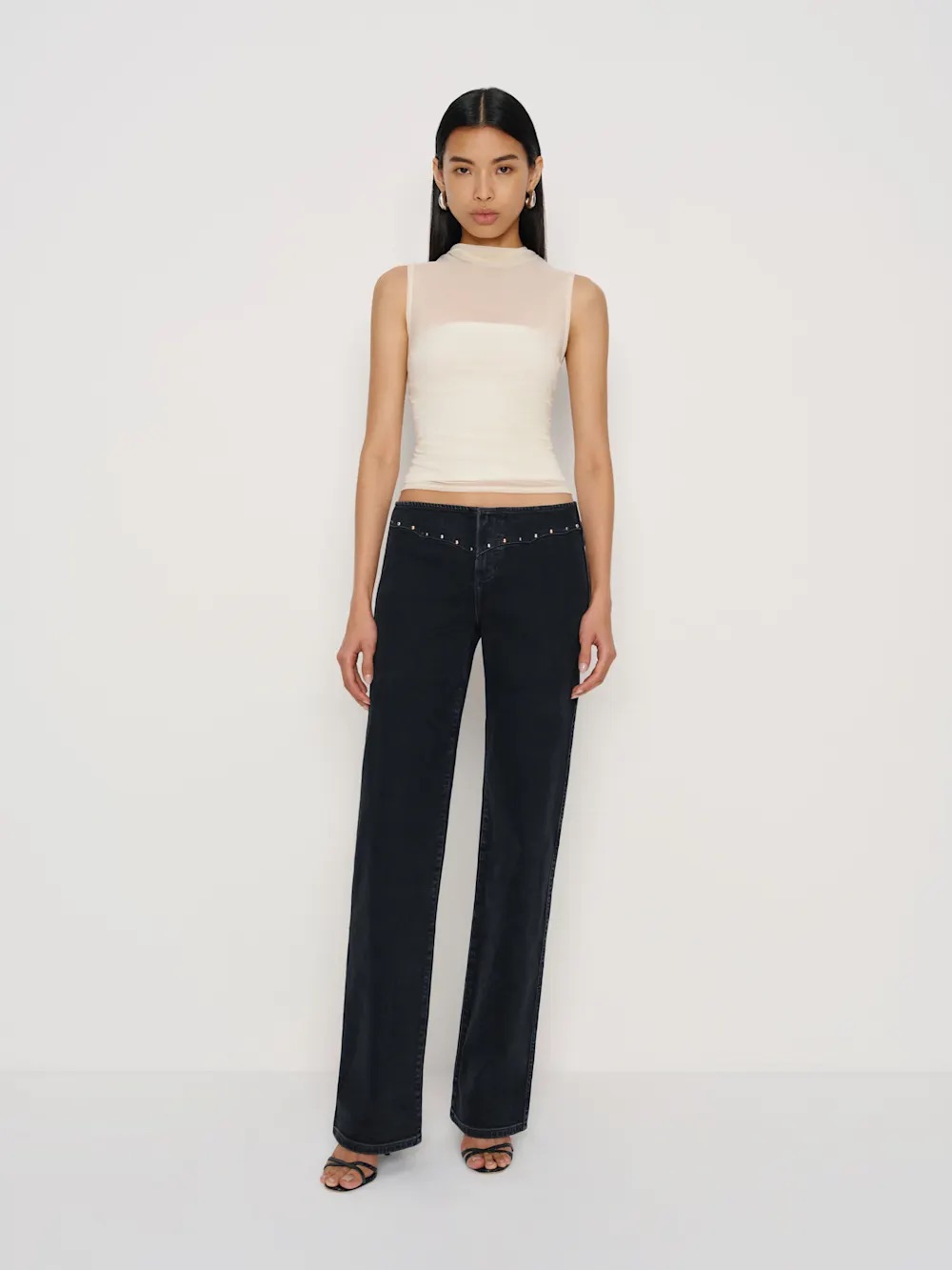 Reformation Rayla Super Stretch Low Rise Straight Jeans Volta Studded